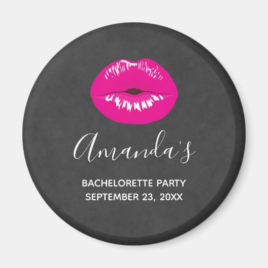 Hot Pink Lips Glamoureus Illustratie Bachelorette Magneet (Voorkant)