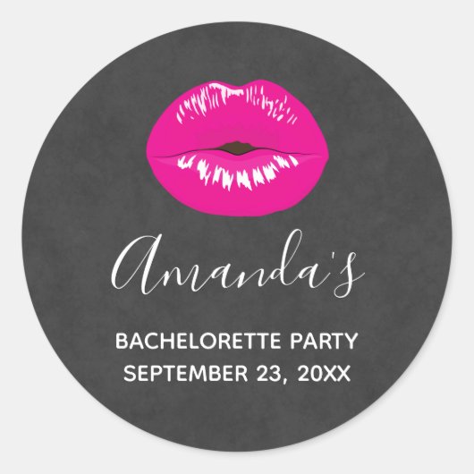 Hot Pink Lips Glamoureus Illustratie Bachelorette Ronde Sticker (Voorkant)