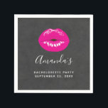 Hot Pink Lips Glamoureus Illustratie Bachelorette Servet<br><div class="desc">Bachelorette party (of andere evenement) papieren servetten met een illustratie met hete roze lippen. Vet en levendig afbeelding. Op een zwarte gespikkelde achtergrond.</div>