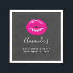 Hot Pink Lips Glamoureus Illustratie Bachelorette Servet<br><div class="desc">Bachelorette party (of andere evenement) papieren servetten met een illustratie met hete roze lippen. Vet en levendig afbeelding. Op een zwarte gespikkelde achtergrond.</div>