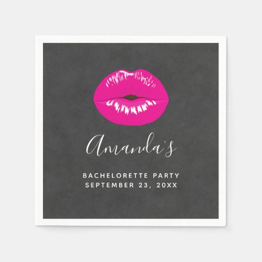 Hot Pink Lips Glamoureus Illustratie Bachelorette Servet (Voorkant)
