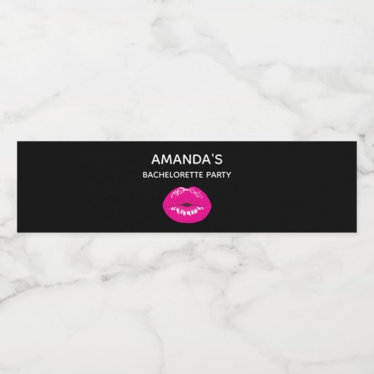 Hot Pink Lips Glamoureus Illustratie Bachelorette Waterfles Etiket (Enkel label)