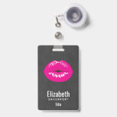 Hot Pink Lips Glamoureus Illustratie Badge (Voorzijde met uittrekbare clip)