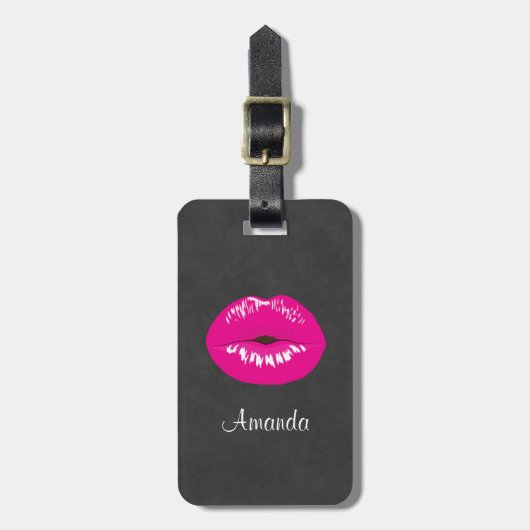Hot Pink Lips Glamoureus Illustratie Bagagelabel (Voorkant verticaal)