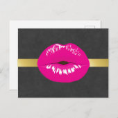 Hot Pink Lips Glamoureus Illustratie Briefkaart (Voorkant / Achterkant)