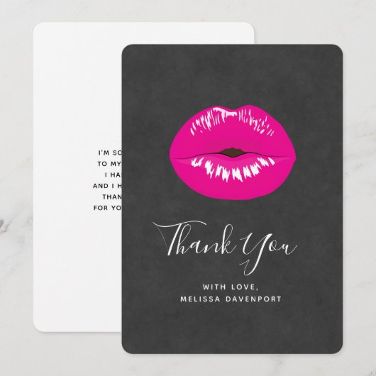 Hot Pink Lips Glamoureus Illustratie Dank u Bedankkaart (Voorkant / Achterkant)