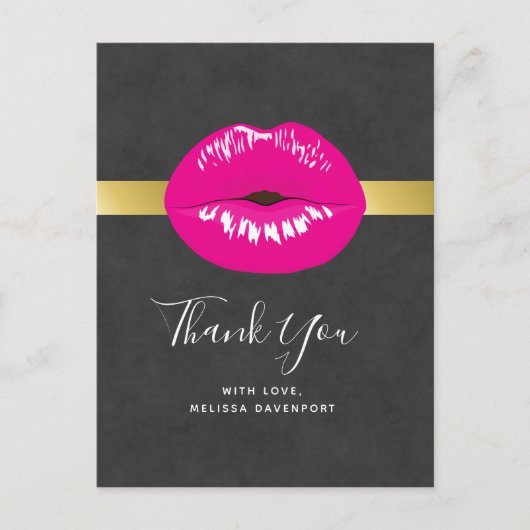 Hot Pink Lips Glamoureus Illustratie Dank u Briefkaart (Voorkant)