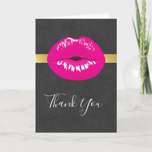 Hot Pink Lips Glamoureus Illustratie Dank u Kaart (Voorkant)