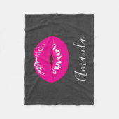 Hot Pink Lips Glamoureus Illustratie Fleece Deken (Voorkant)