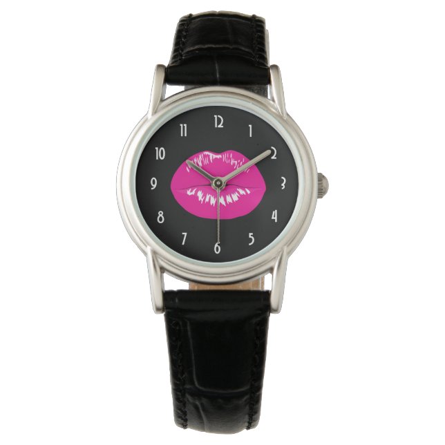 Hot Pink Lips Glamoureus Illustratie Horloge (Voorkant)