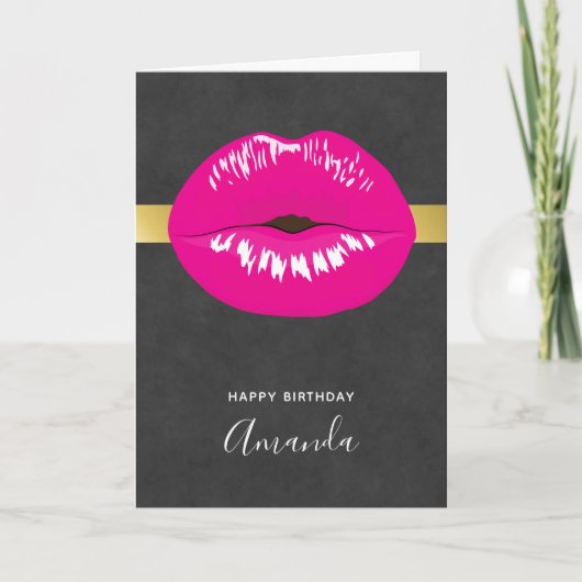 Hot Pink Lips Glamoureus Illustratie Kaart (Voorkant)