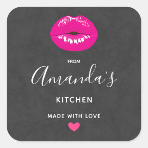 Hot Pink Lips Glamoureus Illustratie Keuken Vierkante Sticker