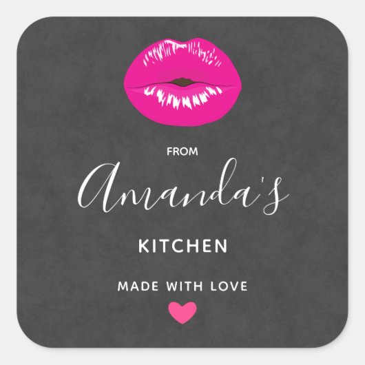 Hot Pink Lips Glamoureus Illustratie Keuken Vierkante Sticker (Voorkant)