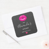 Hot Pink Lips Glamoureus Illustratie Keuken Vierkante Sticker (Envelop)