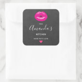 Hot Pink Lips Glamoureus Illustratie Keuken Vierkante Sticker (Tas)