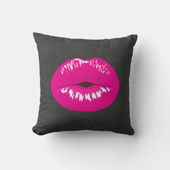 Hot Pink Lips Glamoureus Illustratie Kussen (Voorkant)