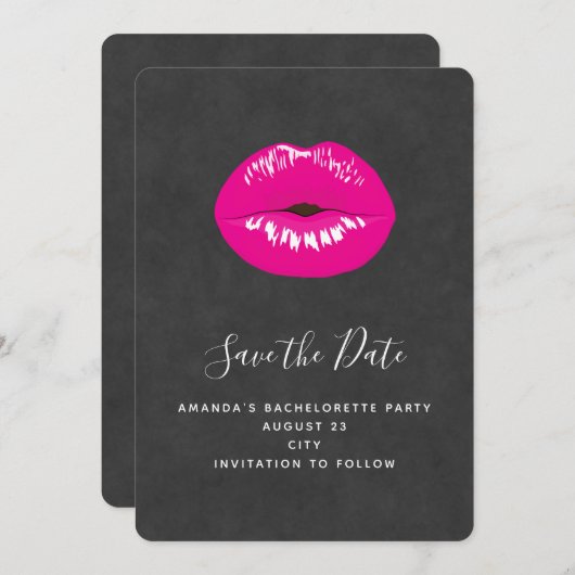 Hot Pink Lips Glamoureus Illustratie Save The Date (Voorkant / Achterkant)