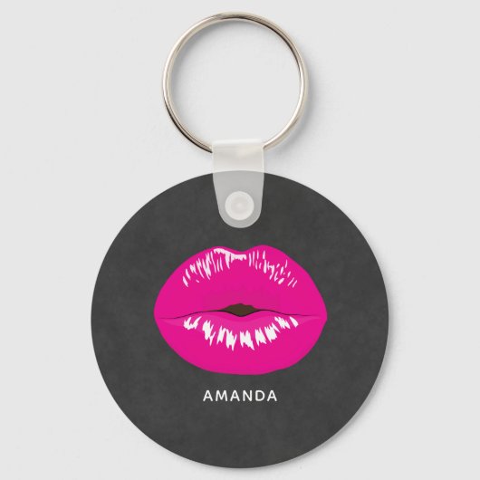 Hot Pink Lips Glamoureus Illustratie Sleutelhanger (Voorkant)
