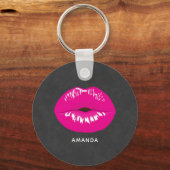 Hot Pink Lips Glamoureus Illustratie Sleutelhanger (Voorkant)