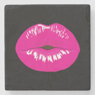 Hot Pink Lips Glamoureus Illustratie Stenen Onderzetter