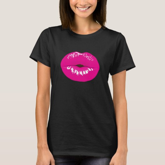 Hot Pink Lips Glamoureus Illustratie T-shirt (Voorkant)