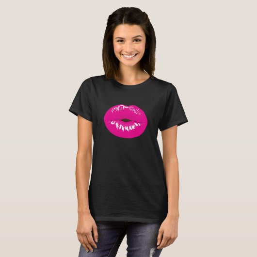 Hot Pink Lips Glamoureus Illustratie T-shirt (Voorkant volledig)