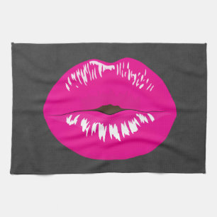 Hot Pink Lips Glamoureus Illustratie Theedoek