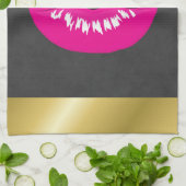 Hot Pink Lips Glamoureus Illustratie Theedoek (Gevouwen)