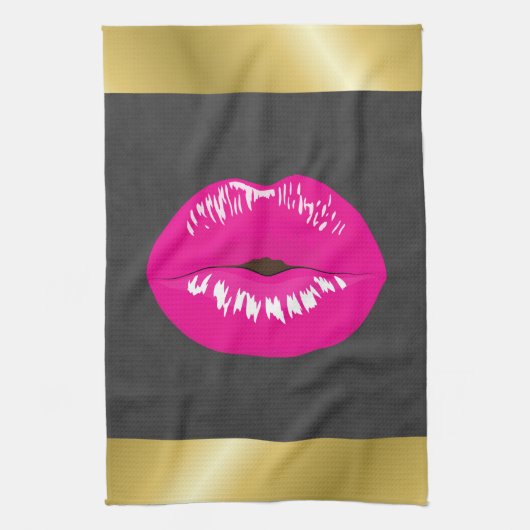 Hot Pink Lips Glamoureus Illustratie Theedoek (Verticaal)