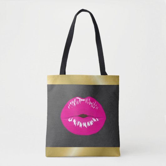 Hot Pink Lips Glamoureus Illustratie Tote Bag (Voorkant)