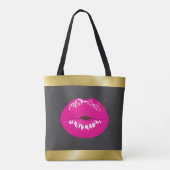 Hot Pink Lips Glamoureus Illustratie Tote Bag (Achterkant)