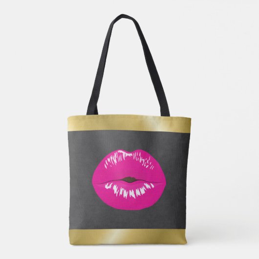 Hot Pink Lips Glamoureus Illustratie Tote Bag (Achterkant)