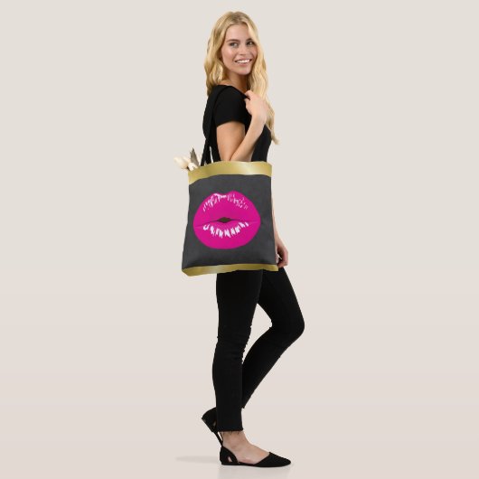Hot Pink Lips Glamoureus Illustratie Tote Bag (Op model)