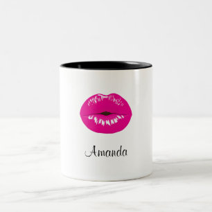 Hot Pink Lips Glamoureus Illustratie Tweekleurige Koffiemok