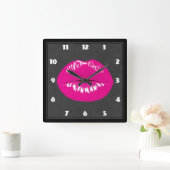 Hot Pink Lips Glamoureus Illustratie Vierkante Klok (Huis)