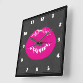 Hot Pink Lips Glamoureus Illustratie Vierkante Klok (Hoek)
