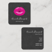 Hot Pink Lips Glamoureus Illustratie Vierkante Visitekaartje (Voorkant / Achterkant)