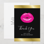 Hot Pink Lips Glamoureus Meisje Dank je Bedankkaart (Voorkant / Achterkant)
