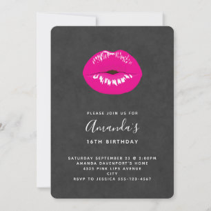Hot Pink Lips Glamoureuze illustratie Birthday Kaart