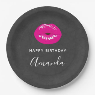 Hot Pink Lips Glamoureuze illustratie Birthday Papieren Bordje