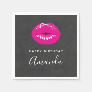 Hot Pink Lips Glamoureuze illustratie Birthday Servet
