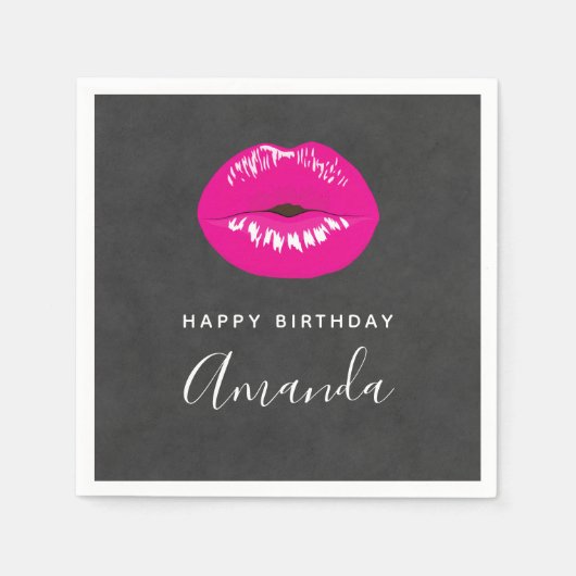 Hot Pink Lips Glamoureuze illustratie Birthday Servet (Voorkant)
