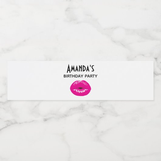 Hot Pink Lips Glamoureuze illustratie Birthday Waterfles Etiket (Enkel label)