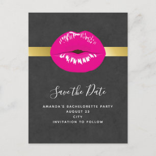 Hot Pink Lips Glamoureuze Illustratie De datum ops Uitnodiging Briefkaart
