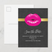 Hot Pink Lips Glamoureuze Illustratie De datum ops Uitnodiging Briefkaart (Voorkant / Achterkant)