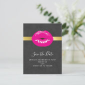 Hot Pink Lips Glamoureuze Illustratie De datum ops Uitnodiging Briefkaart (Staand voorkant)