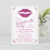 Hot Pink Lips Glitter Effect Bachelorette Partij Kaart (Staand voorkant)