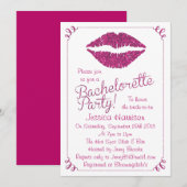 Hot Pink Lips Glitter Effect Bachelorette Partij Kaart (Voorkant / Achterkant)