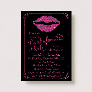 Hot Pink Lips Glitter Effect Bachelorette Partij Kaart