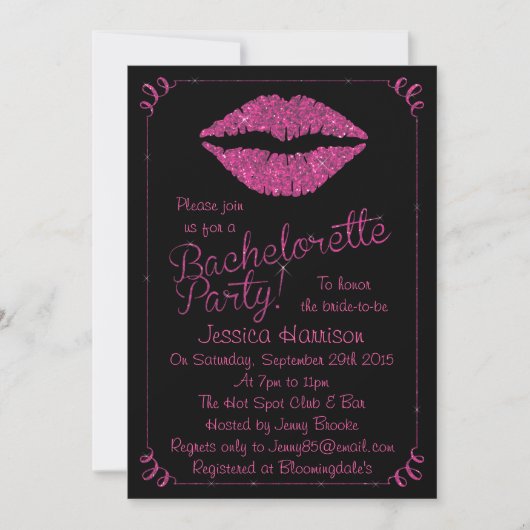Hot Pink Lips Glitter Effect Bachelorette Partij Kaart (Voorkant)